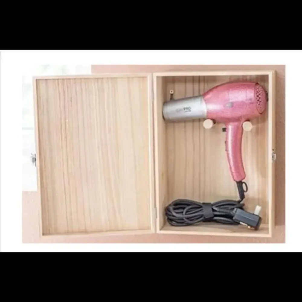 Hair Dryer Holder - Wood Wall Box To Store and Hide Your Bathroom Blow Dryer